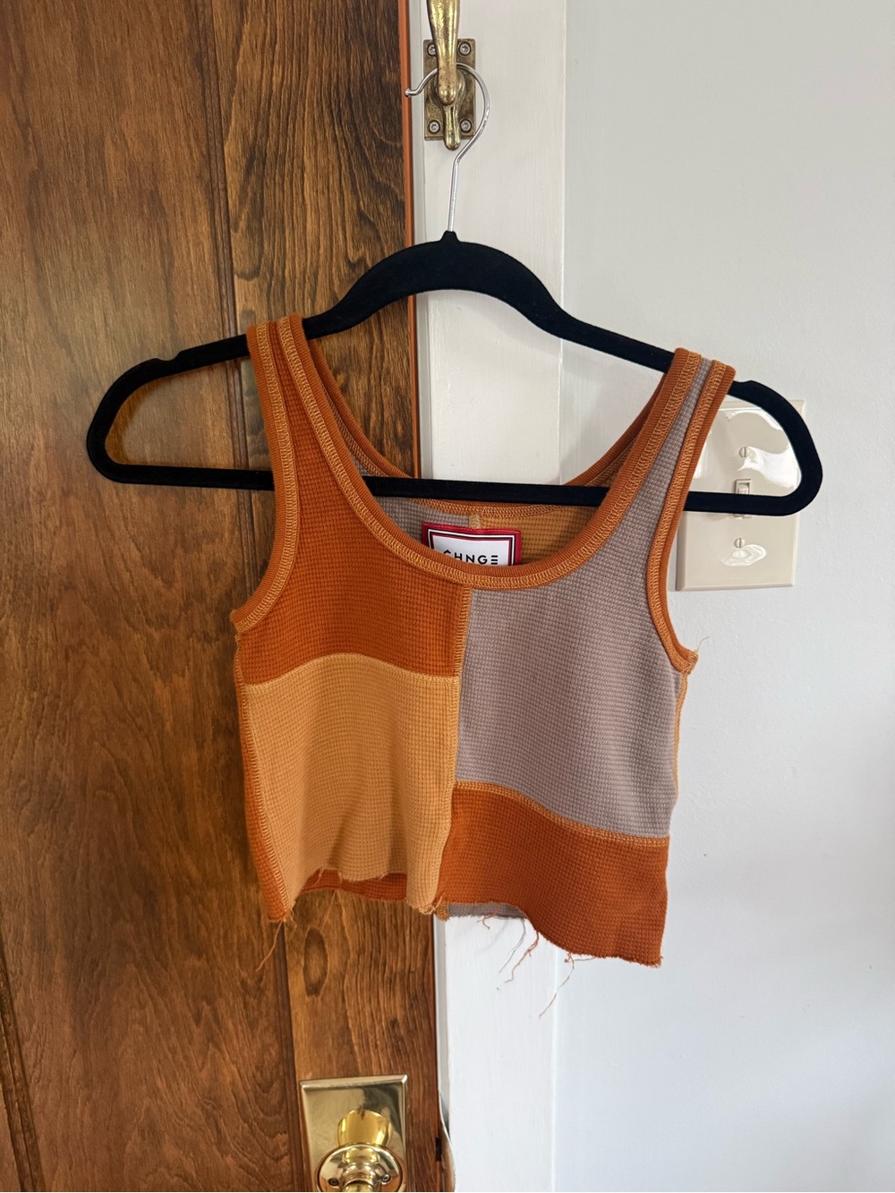 CHNGE Patchwork Ribbed Crop Tank - Rust, Mustard, Taupe